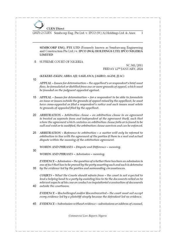 SEMBCORP ENG. PTE LTD. v. IPCO (WA) HOLDINGS LTD. & ANOR