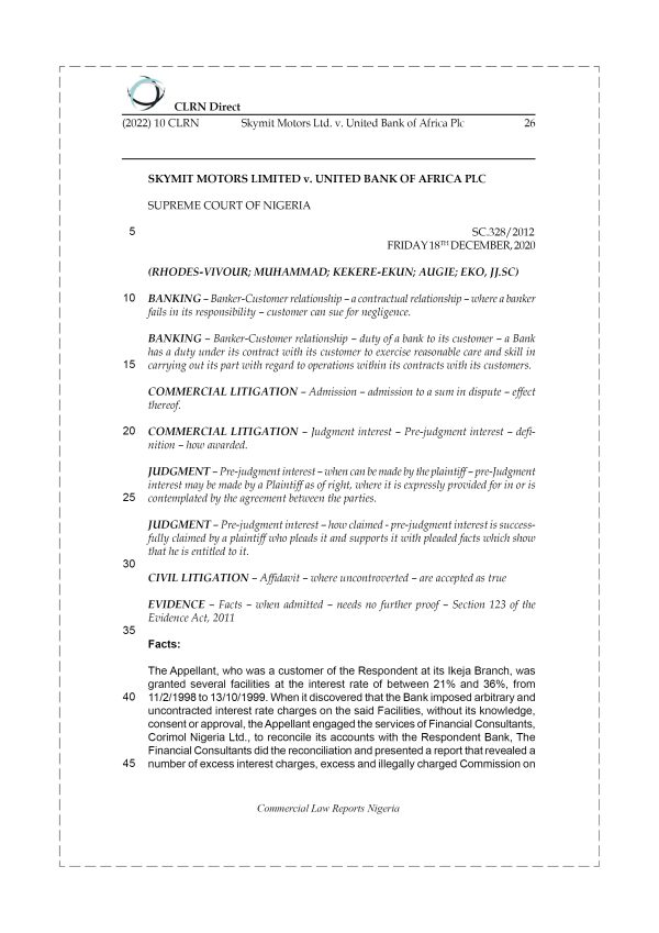 SKYMIT MOTORS LTD. v. UNITED BANK OF AFRICA PLC