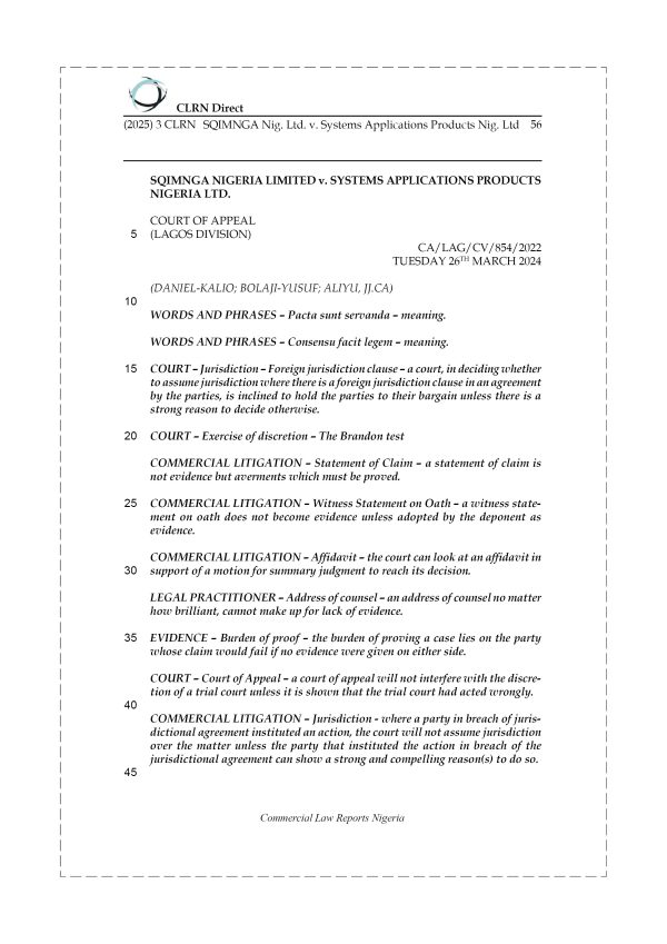 SQIMNGA NIGERIA LIMITED v. SYSTEMS APPLICATIONS PRODUCTS NIGERIA LTD