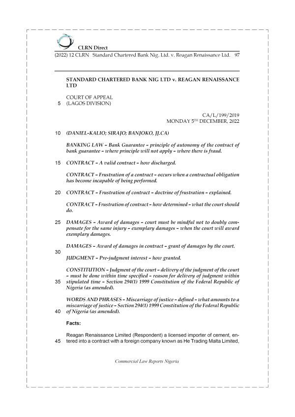 STANDARD CHARTERED BANK NIG. LTD. v. REAGAN RENAISSANCE LTD.