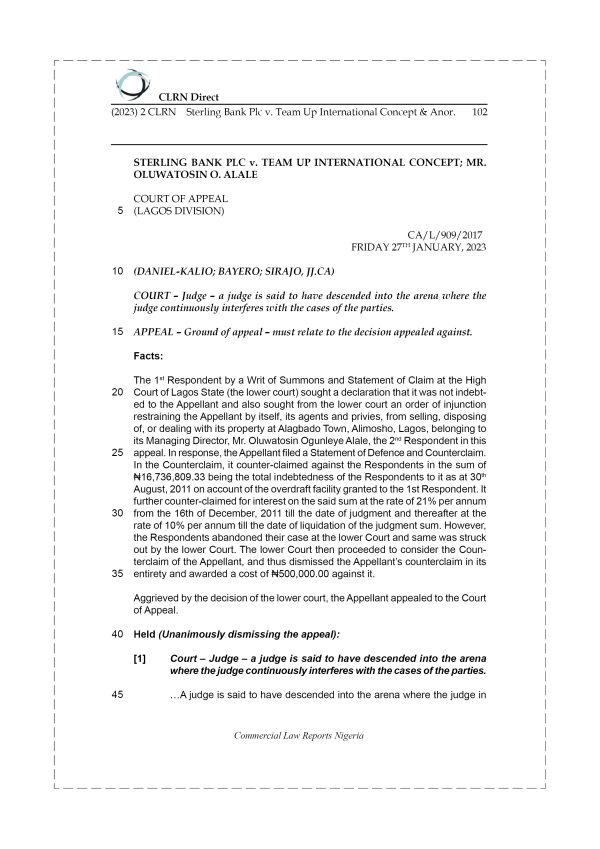 STERLING BANK PLC v. TEAM UP INTERNATIONAL CONCEPT & ANOR.