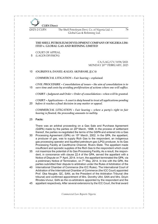 THE SHELL PETROLEUM DEVT. CO. OF NIGERIA LTD. v. GLOBAL GAS & REFINNING LTD.