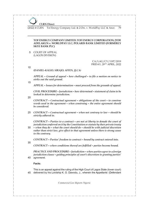 TOF ENERGY COMPANY LTD. & 2 ORS. v. WORLDPAY LLC & ANOR.
