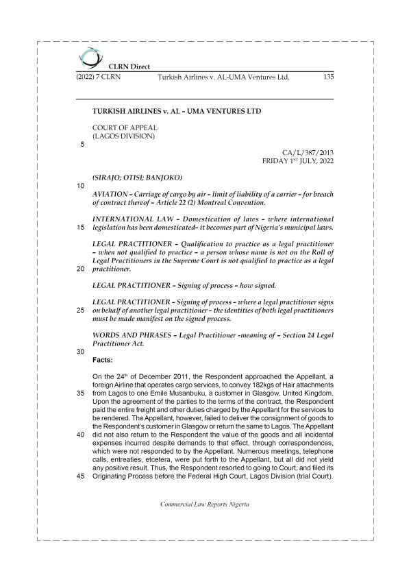 TURKISH AIRLINES v. AL-UMA VENTURES LTD.