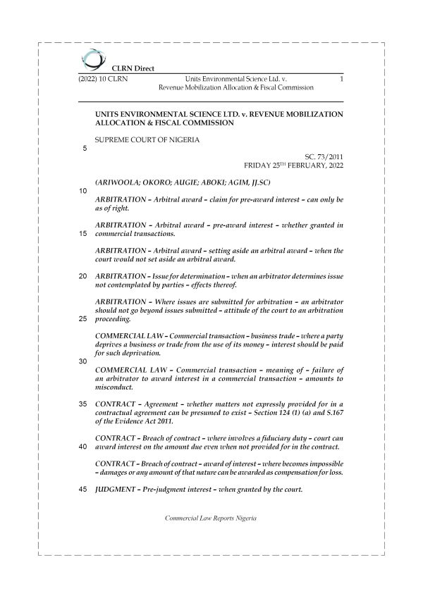 UNITS ENVIRONMENTAL SCIENCE LTD. v. REVENUE MOBILIZATION ALLOCATION & FISCAL COMMISSION