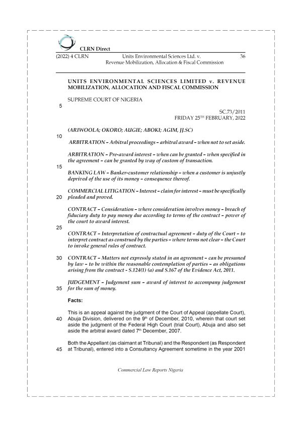 UNITS ENVIRONMENTAL SCIENCES LTD. v. REVENUE MOBILIZATION, ALLOCATION & FISCAL COMMISSION