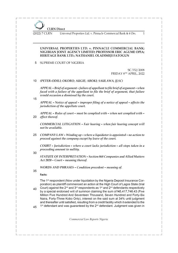 UNIVERSAL PROPERTIES LTD. v. PINNACLE COMMERCIAL BANK & 4 ORS.