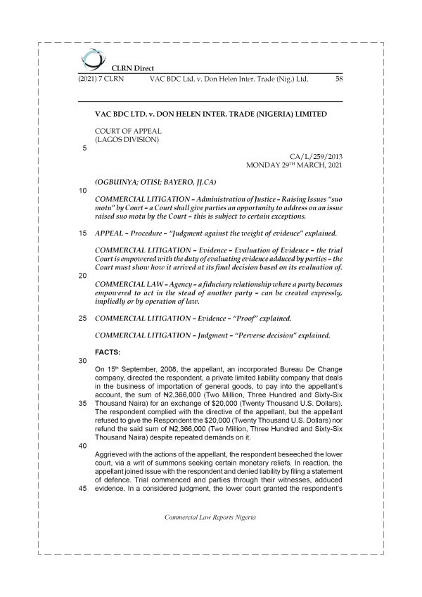 VAC BDC LTD. v. DON HELEN INTER. TRADE (NIG.) LTD.