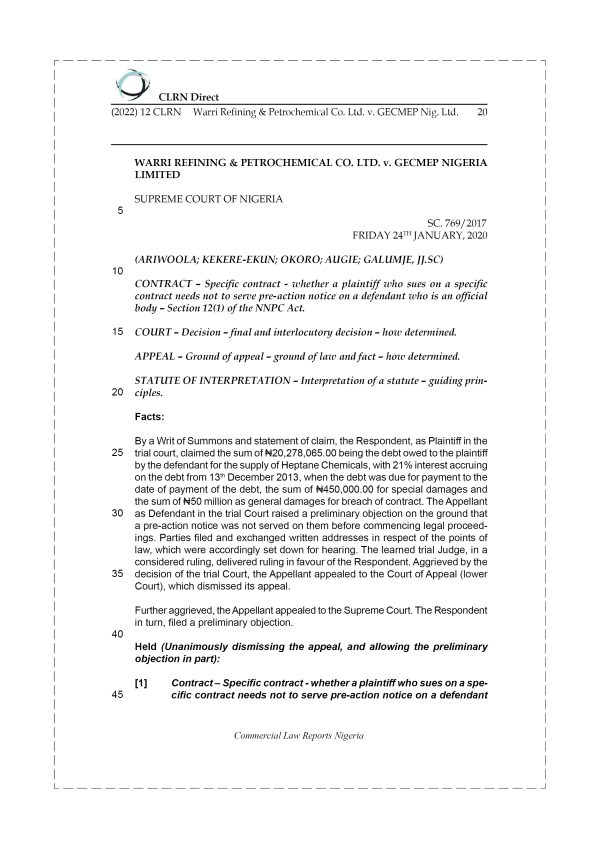 WARRI REFINING & PETROCHEMICAL CO. LTD. v. GECMEP NIGERIA LIMITED