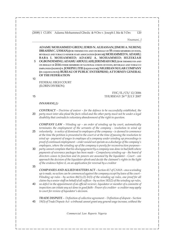 Adamu Mohammed Gbedu  & 9 Ors v. Joseph I. Itie & 3 Ors