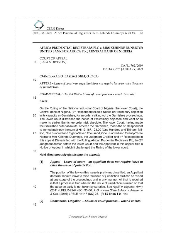 AFRICA PRUDENTIAL REGISTRARS PLC v. KEHINDE DUNMOYE & 2 ORS.