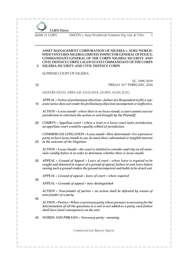 AMCON v. SURU WORLDWIDE VENTURES NIG. LTD. & 3 ORS