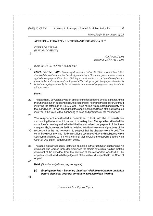 Adeleke A. Efuwape v. United Bank for Africa Plc