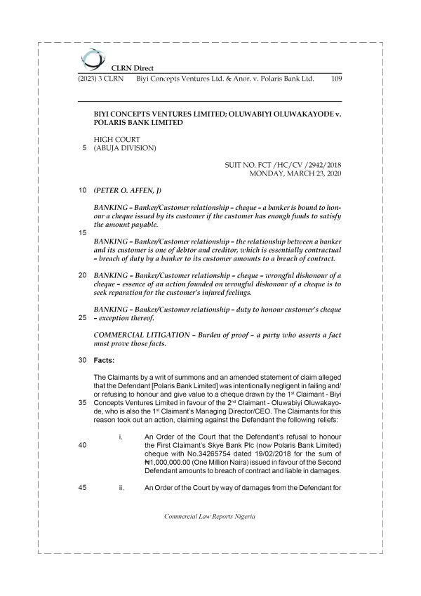 BIYI CONCEPTS VENTURES LTD. & ANOR. v. POLARIS BANK LTD.
