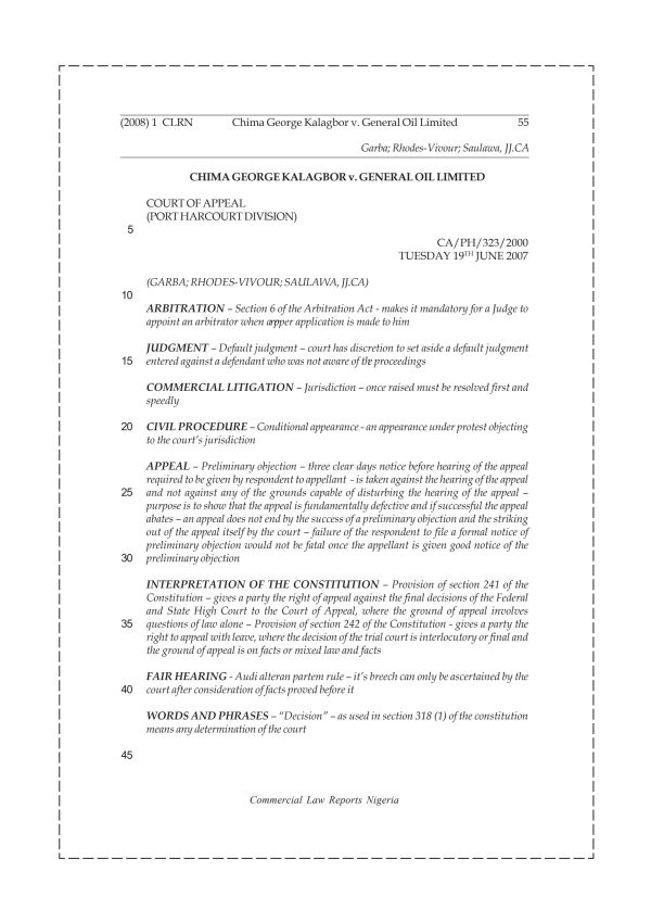 Chima George Kalagbor v. General Oil Limited