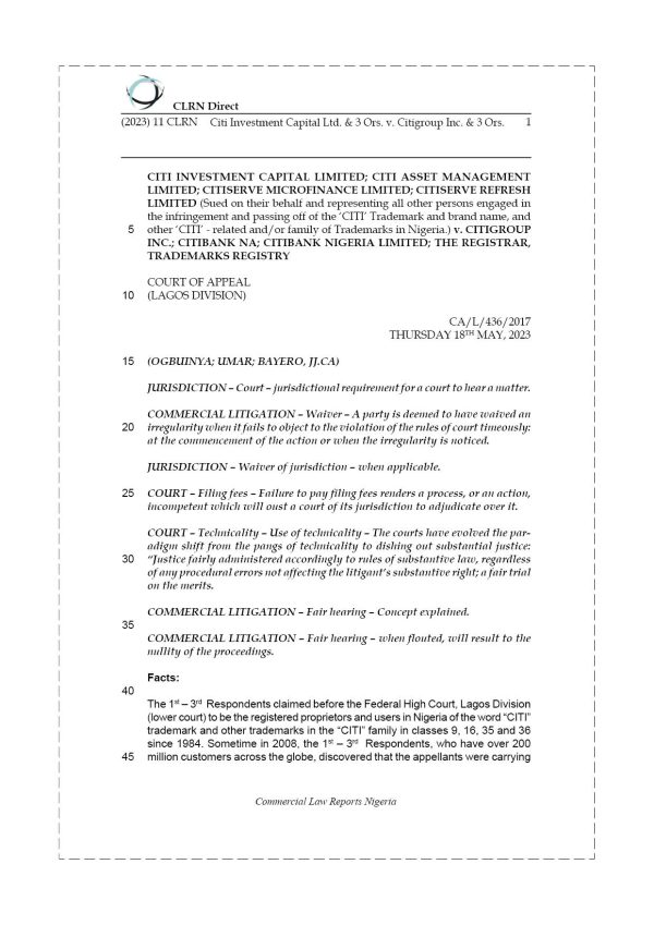 CITI INVESTMENT CAPITAL LTD. & 3 ORS. v. CITIGROUP INC. & 3 ORS.
