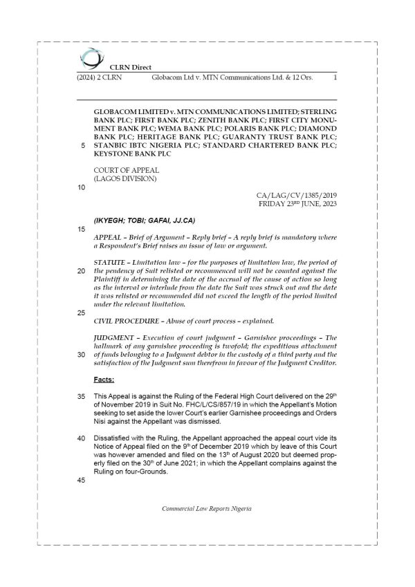 GLOBACOM LTD. v. MTN COMMUNICATIONS LTD. & 12 ORS