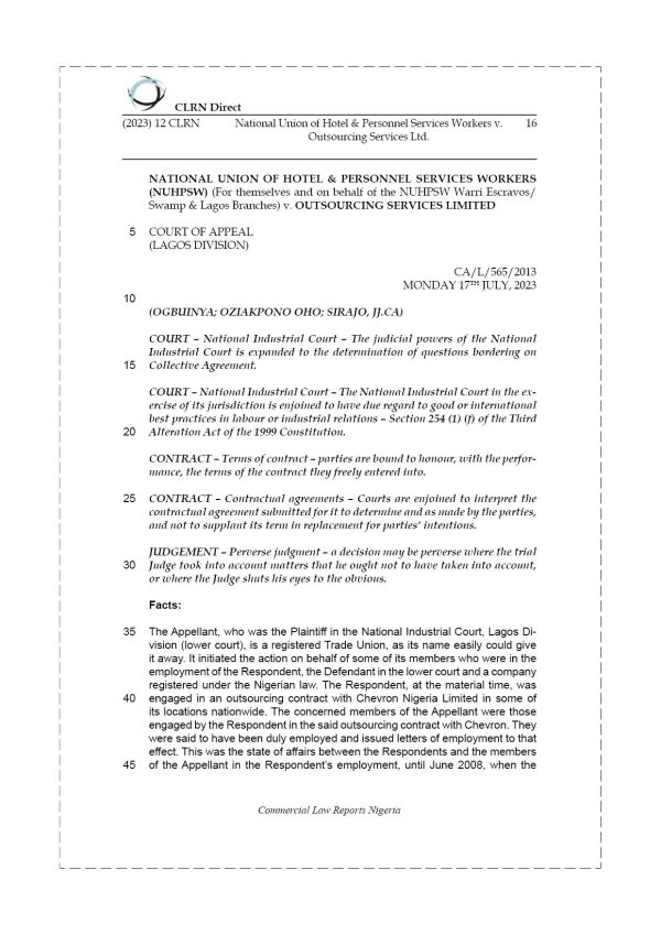 NATIONAL UNION OF HOTEL & PERSONNEL SERVICES WORKERS v. OUTSOURCING SERVICES LTD.