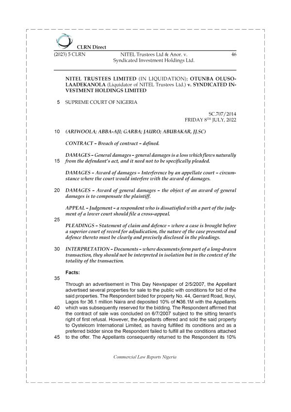 NITEL TRUSTEES LTD & ANOR. v. SYNDICATED INVESTMENT HOLDINGS LTD.
