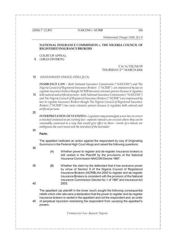 National Insurance Commission v. The Nigeria Council of Registered