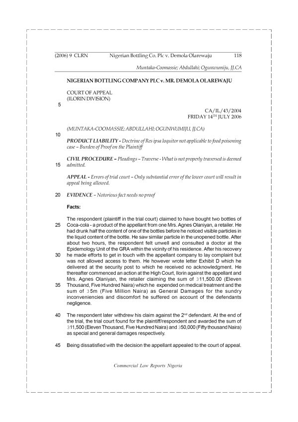 Nigerian Bottling Co. Plc v. Demola Olarewaju