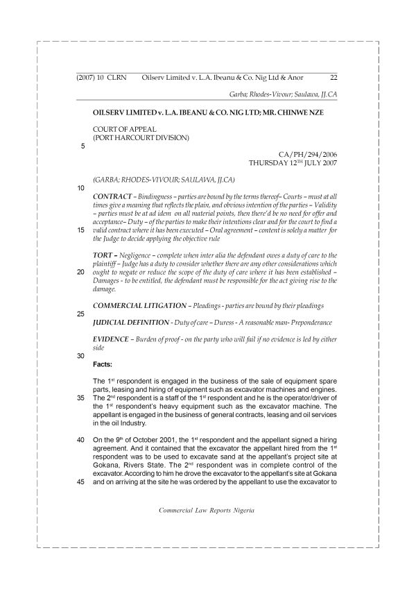 Oilserv Limited v. L. A. Ibeanu & Co. Nig. Ltd & Anor