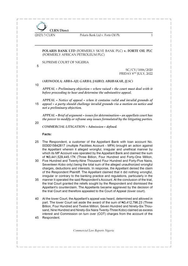 POLARIS BANK LTD v. FORTE OIL PLC
