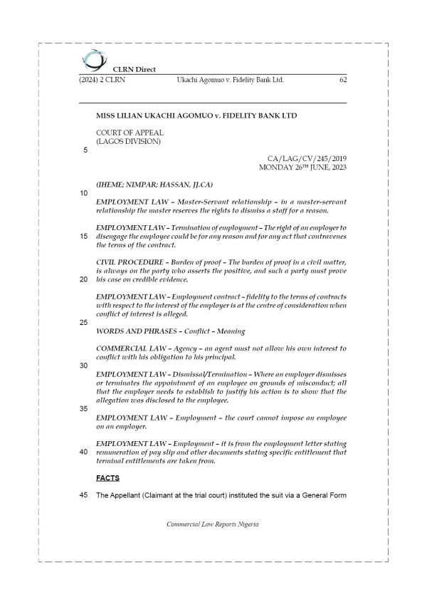 UKACHI AGOMUO v. FIDELITY BANK LTD.