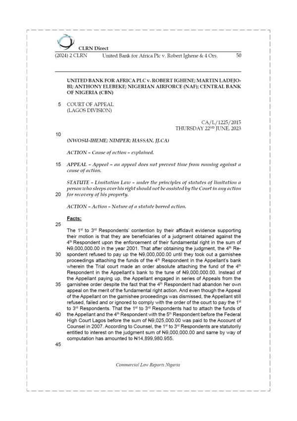 UNITED BANK FOR AFRICA PLC v. ROBERT IGHENE & 4 ORS.
