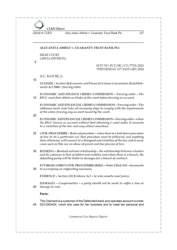 ALUI ANITA ABIBAT v. GUARANTY TRUST BANK PLC