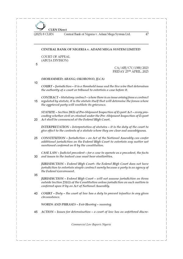 CENTRAL BANK OF NIGERIA v. ADANI MEGA SYSTEM LTD.