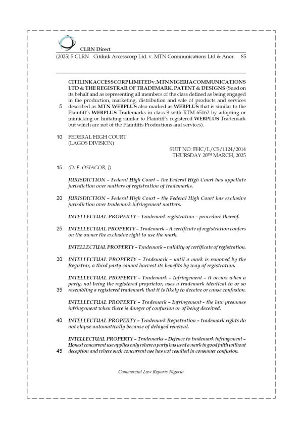 CITILINK ACCESSCORP LTD. v. MTN COMMUNICATIONS LTD & ANOR.
