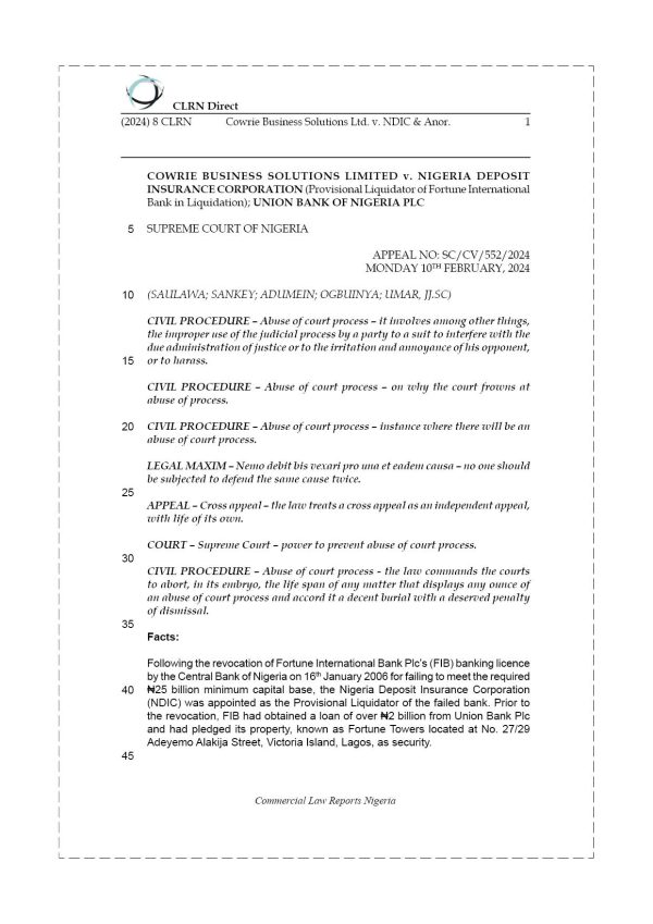 COWRIE BUSINESS SOLUTIONS LTD. v. NDIC & ANOR.