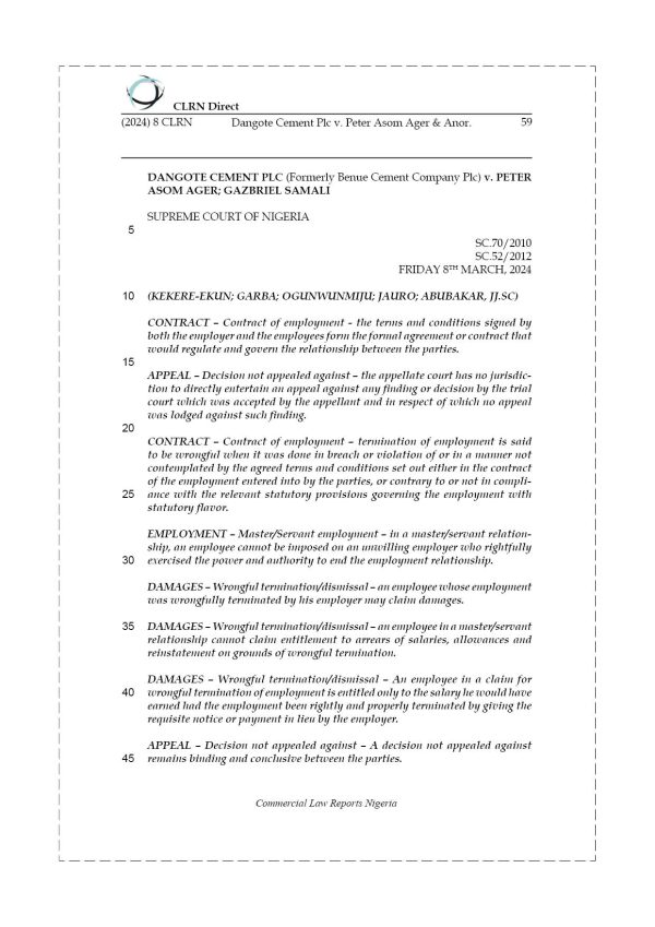 DANGOTE CEMENT PLC v. PETER ASOM AGER & ANOR.