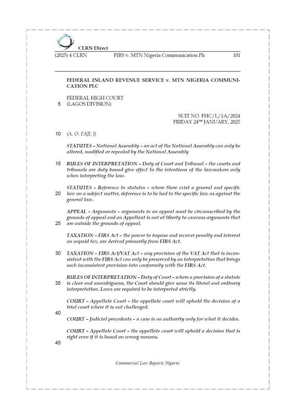 FIRS v. MTN NIGERIA COMMUNICATION PLC