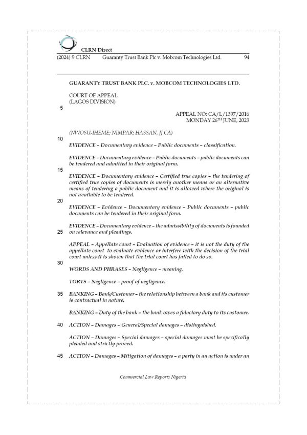 GUARANTY TRUST BANK PLC v. MOBCOM TECHNOLOGIES LTD.