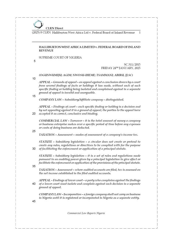 HALLIBURTON WEST AFRICA LTD. v. FEDERAL BOARD OF INLAND REVENUE