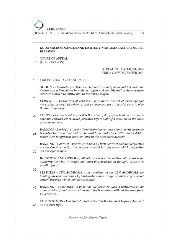 KUDA MICROFINANCE BANK LTD. v. AMARACHI KENNETH BLESSING