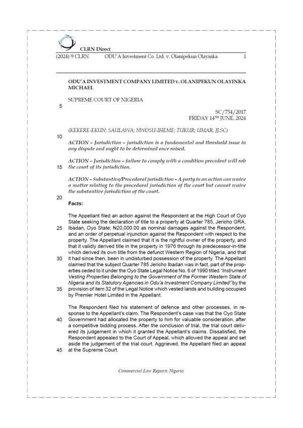 ODU’A INVESTMENT CO. LTD. v. OLANIPEKUN OLAYINKA