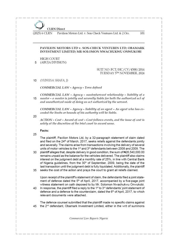 PAVILION MOTORS LTD. v. SON-CHECK VENTURES LTD. & 2 ORS.