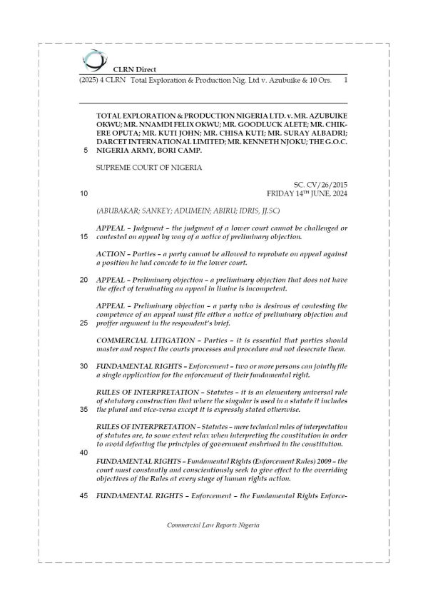 TOTAL EXPLORATION & PRODUCTION NIG. LTD v. AZUBUIKE & 10 ORS.
